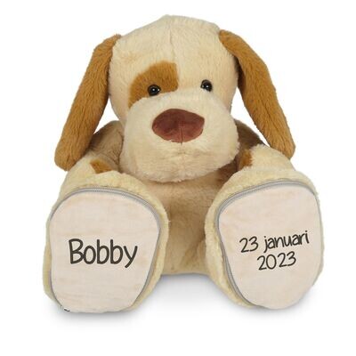 Hondje met naam en geboortedatum (of andere korte tekst)