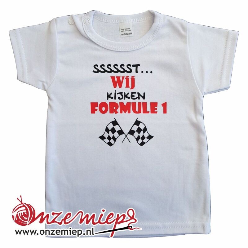 Wit baby shirt met &quot;Sssssst... Wij kijken Formule 1&quot;
