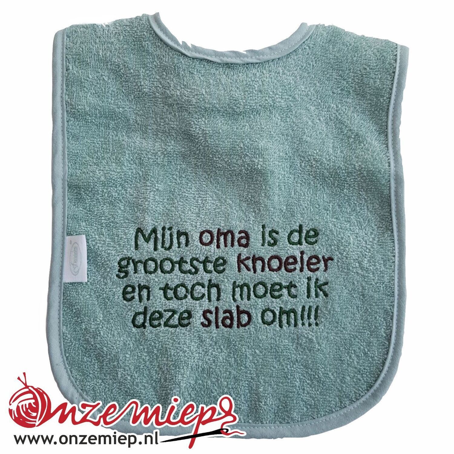 Stone green slab met &quot;Mijn oma is de grootste knoeier en toch moet ik deze slab om!!!&quot;