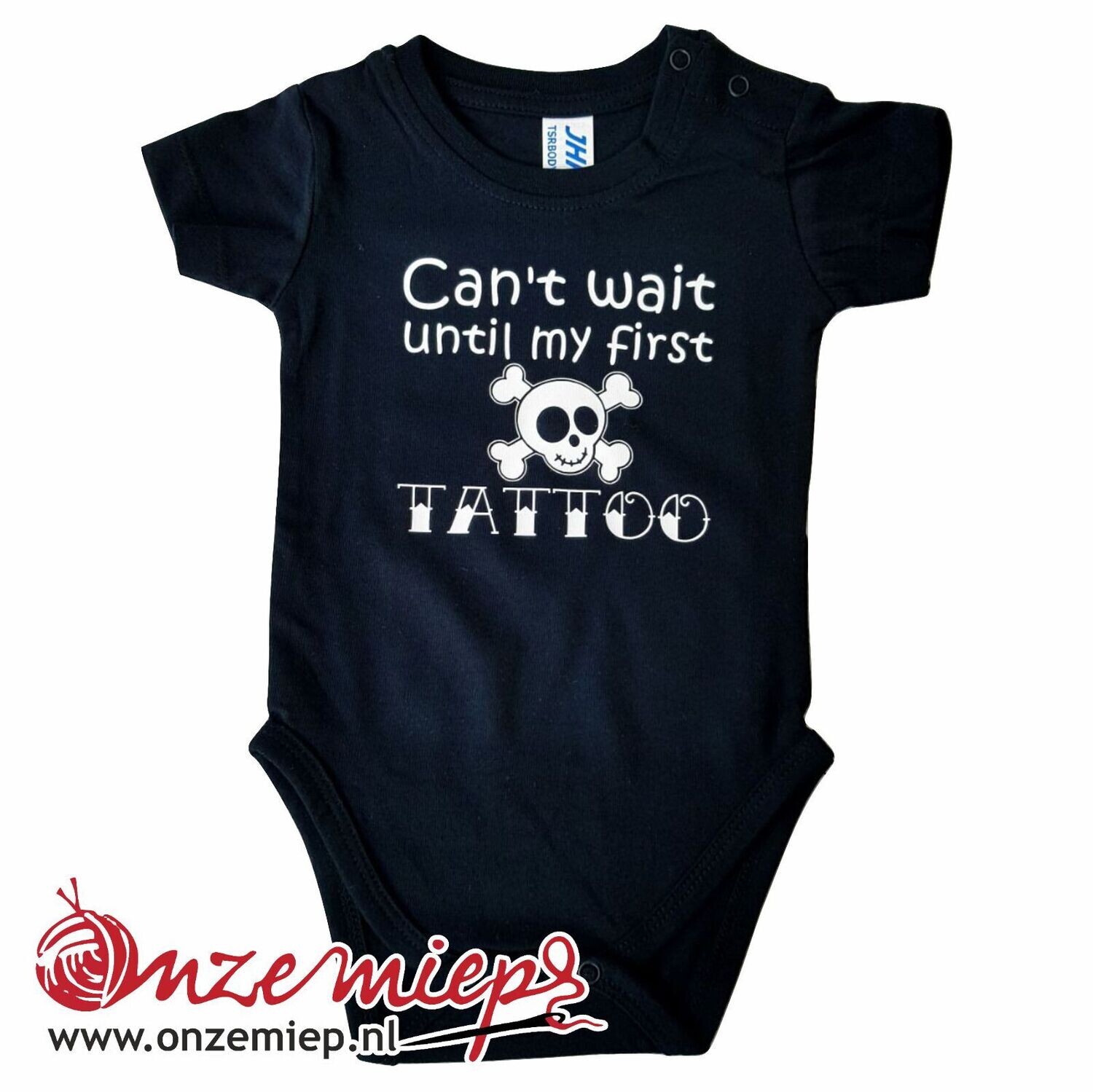 Zwarte romper met &quot;Can&#39;t wait until my first tattoo&quot;