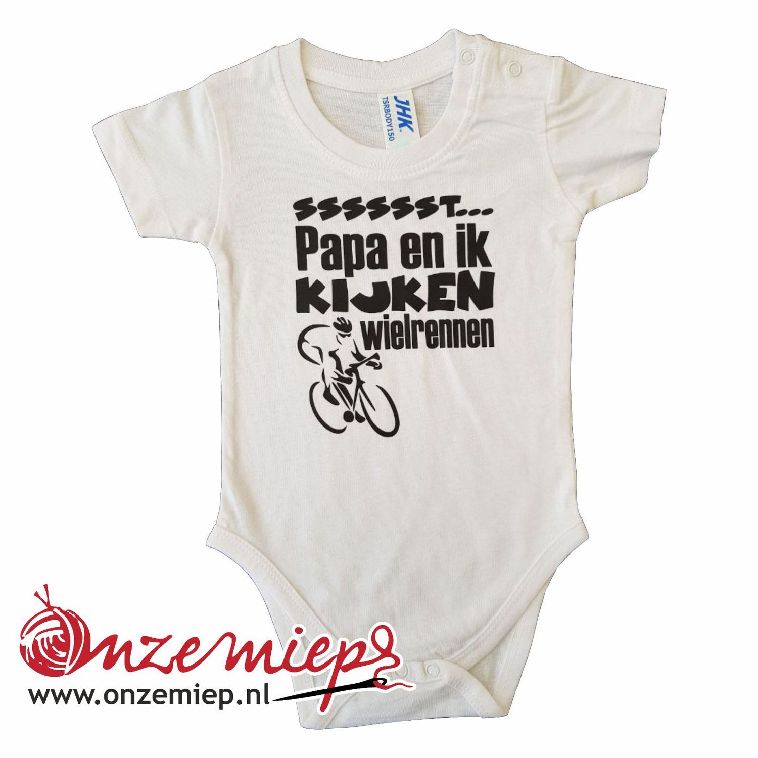 Witte romper met &quot;Sssssst... Papa en ik kijken wielrennen&quot;