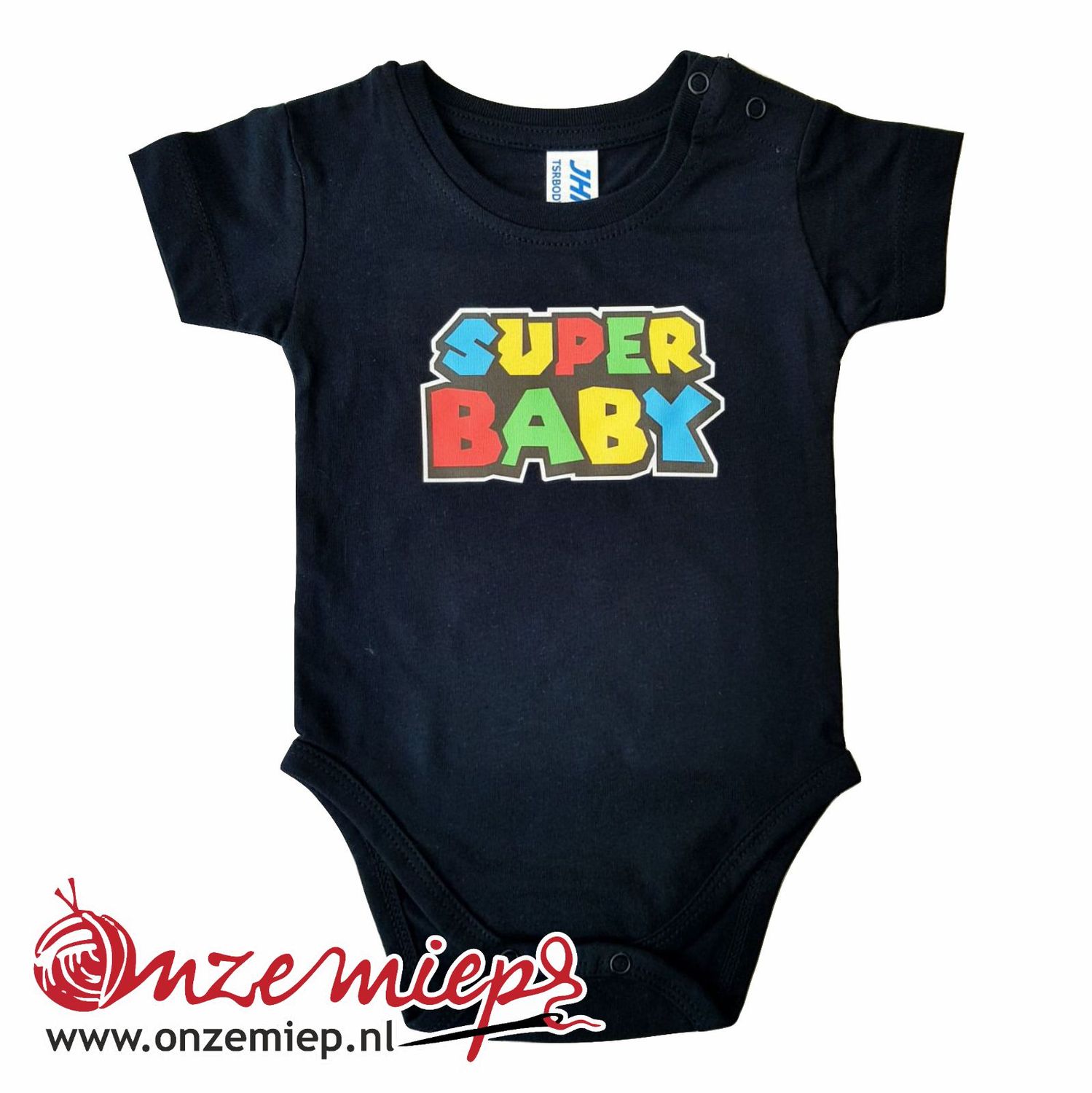 Zwarte romper met &quot;Super baby&quot; - 3 maanden