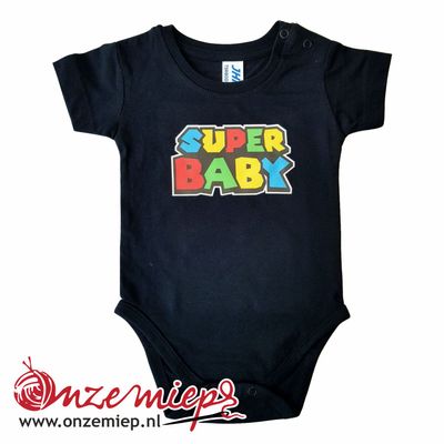 Zwarte romper met &quot;Super baby&quot; - 3 maanden