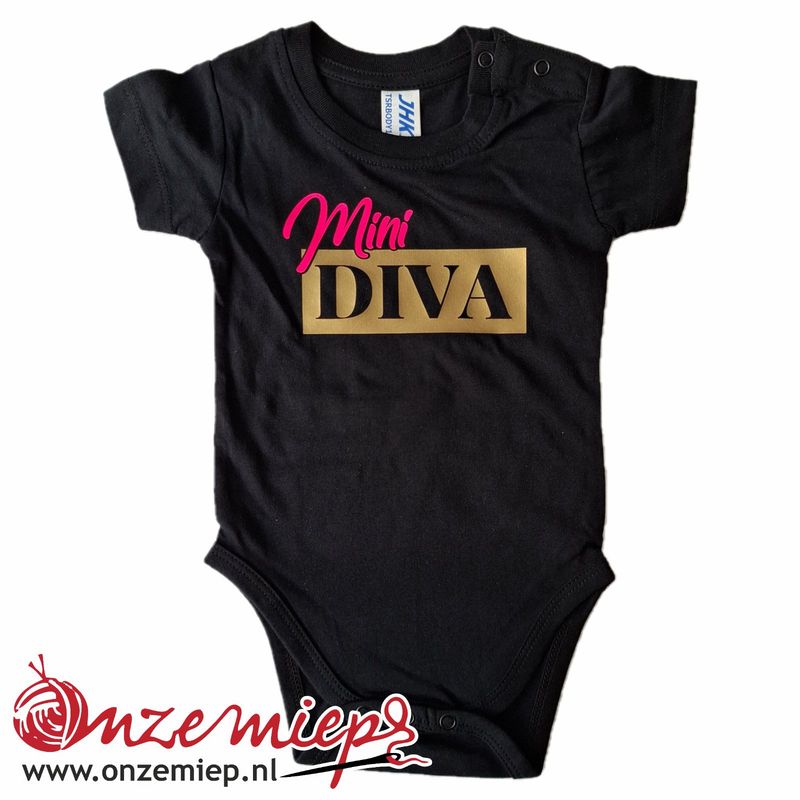 Zwarte romper met &quot;Mini Diva&quot; - 6 maanden