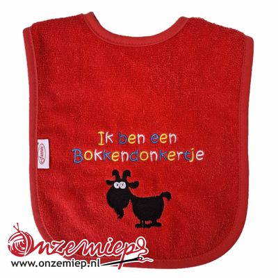 Rode slab met &quot;Ik ben een Bokkendonkertje&quot;