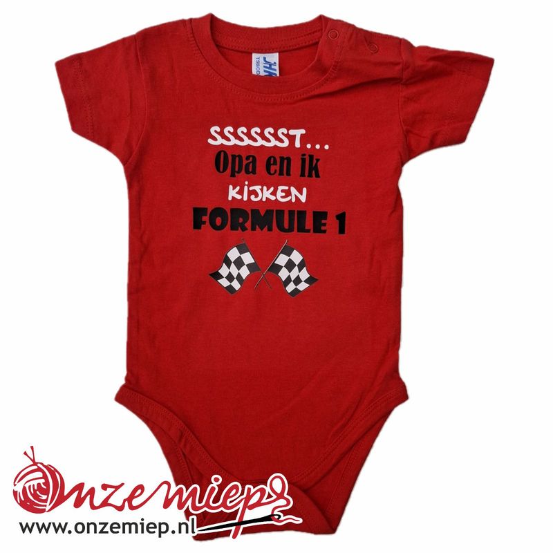 Rode romper met &quot;Sssssst... Opa en ik kijken formule 1&quot; - 6 maanden