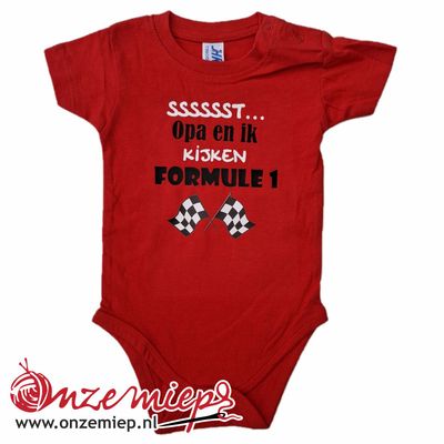Rode romper met &quot;Sssssst... Opa en ik kijken formule 1&quot; - 6 maanden