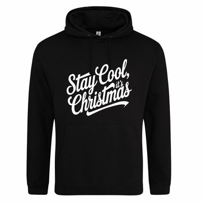 Zwarte hoodie met "Stay cool, it's Christmas"