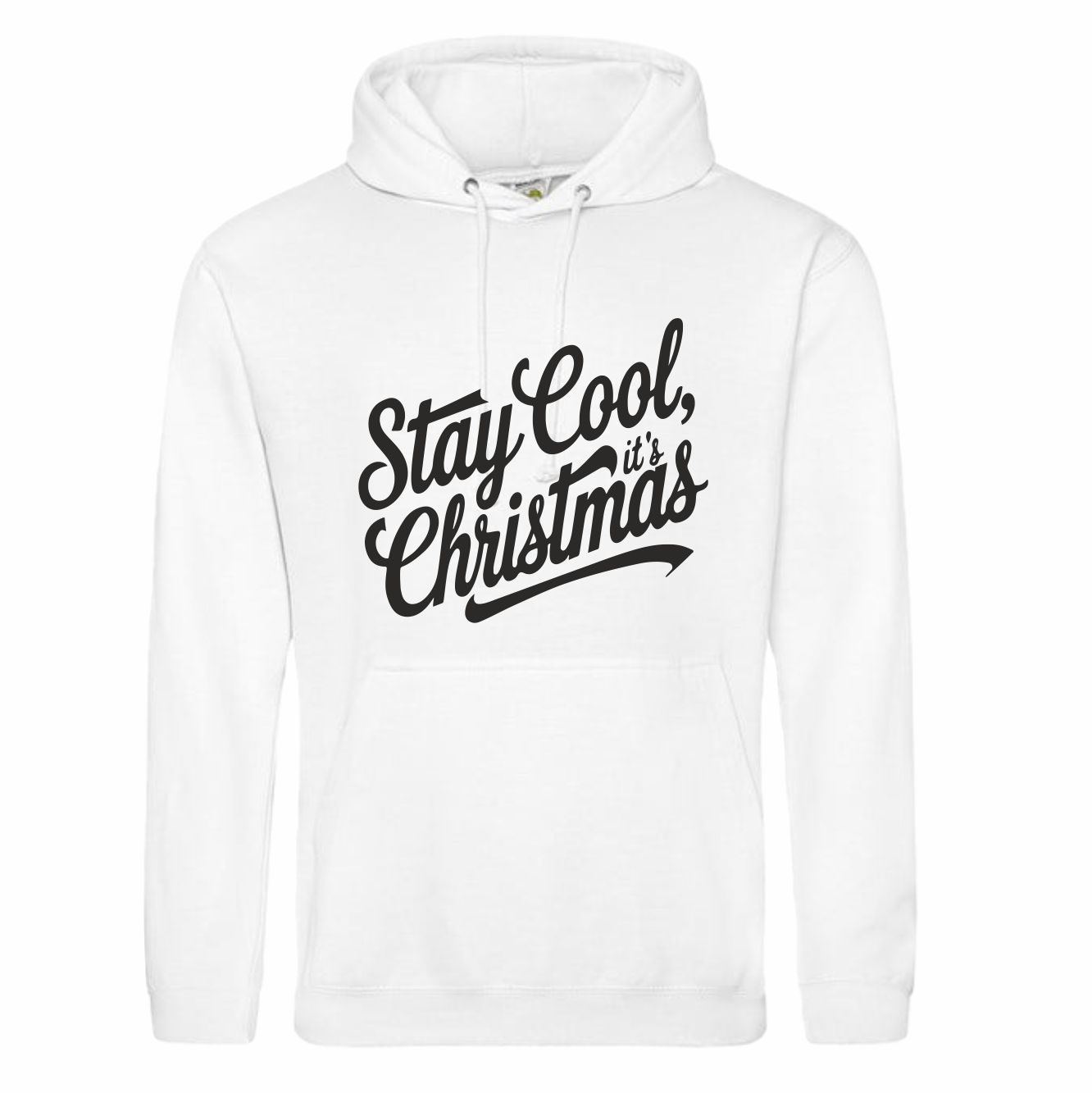 Witte hoodie met "Stay cool, it's Christmas"