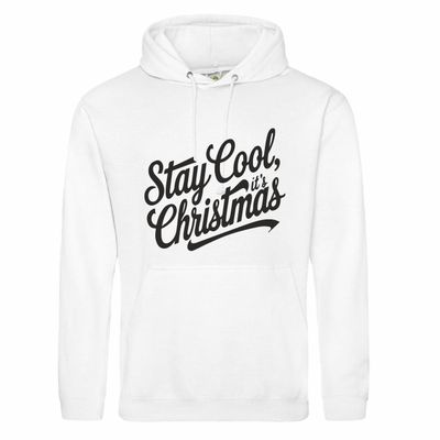 Witte hoodie met "Stay cool, it's Christmas"