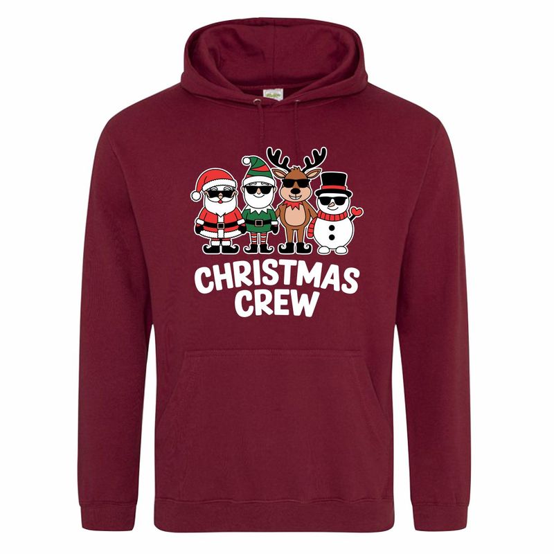 Donker rode (burgundy) hoodie met "Christmas crew"