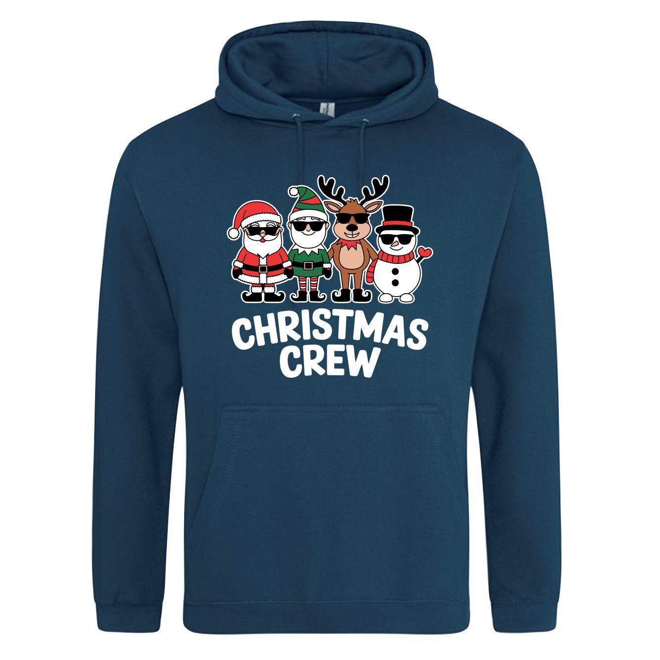 Blauwe (ink blue) hoodie met "Christmas crew"