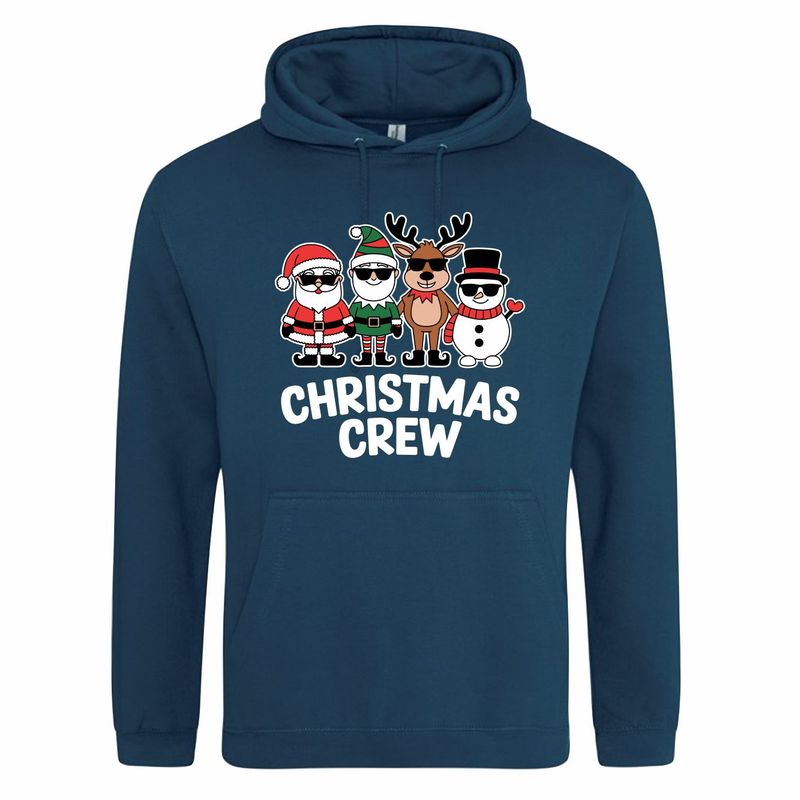 Blauwe (ink blue) hoodie met "Christmas crew"