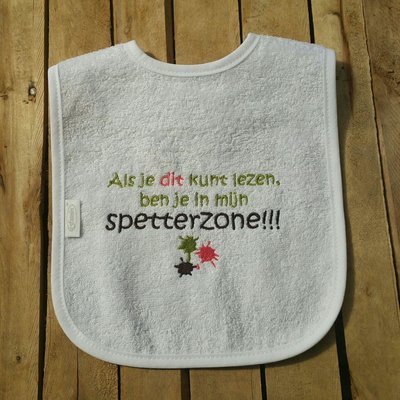 Witte slab met &quot;Als je dit kunt lezen. Ben je in mijn Spetterzone&quot;