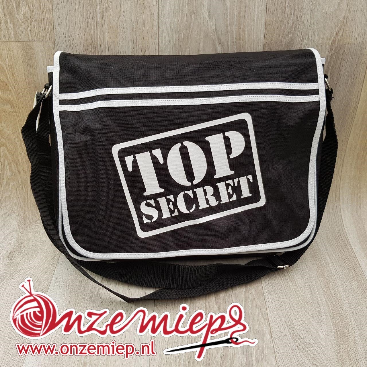 Stoere zwarte retro schoudertas met "Top secret"