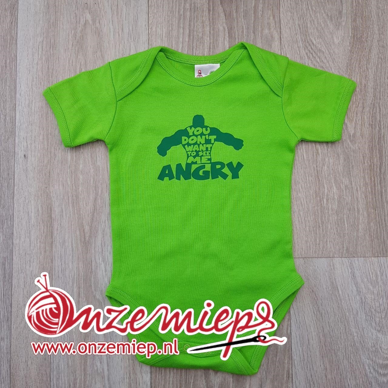 Groene romper met "You don't want to see me angry" - maat 74/80