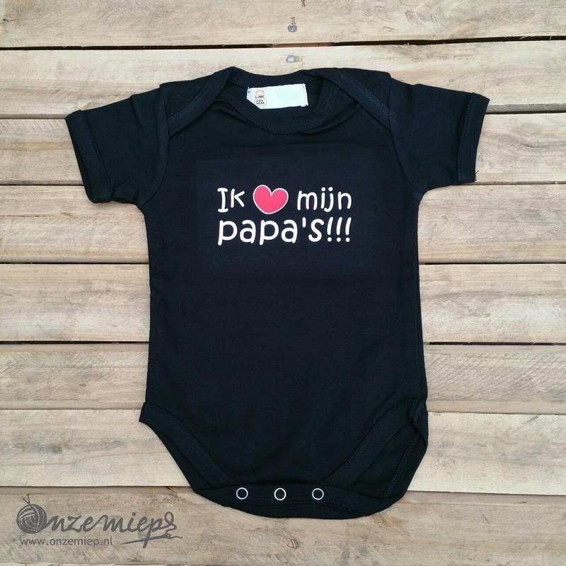 Zwarte romper met &quot;Ik hou van mijn papa&#39;s&quot; - maat 74/80