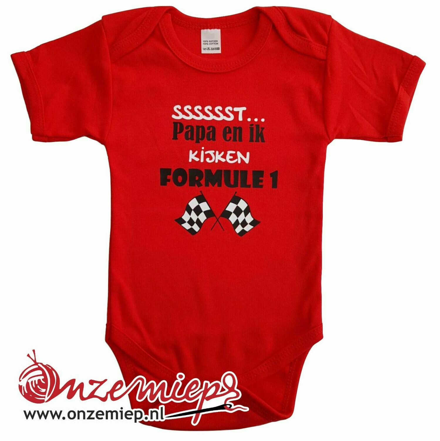 Rode romper met "Sssssst... Papa en ik kijken formule 1"