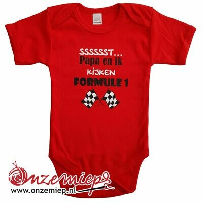 Rode romper met "Sssssst... Papa en ik kijken formule 1"