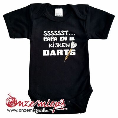 Zwarte romper met "Sssssst... Papa en ik kijken darts"