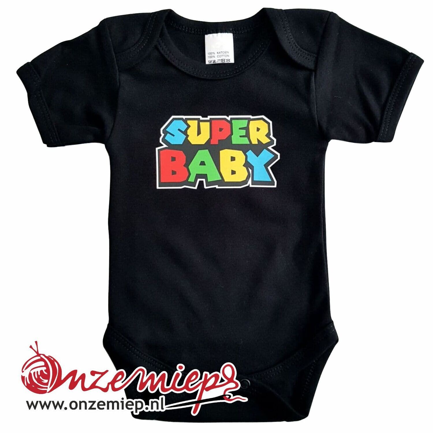 Zwarte romper met "Super baby"