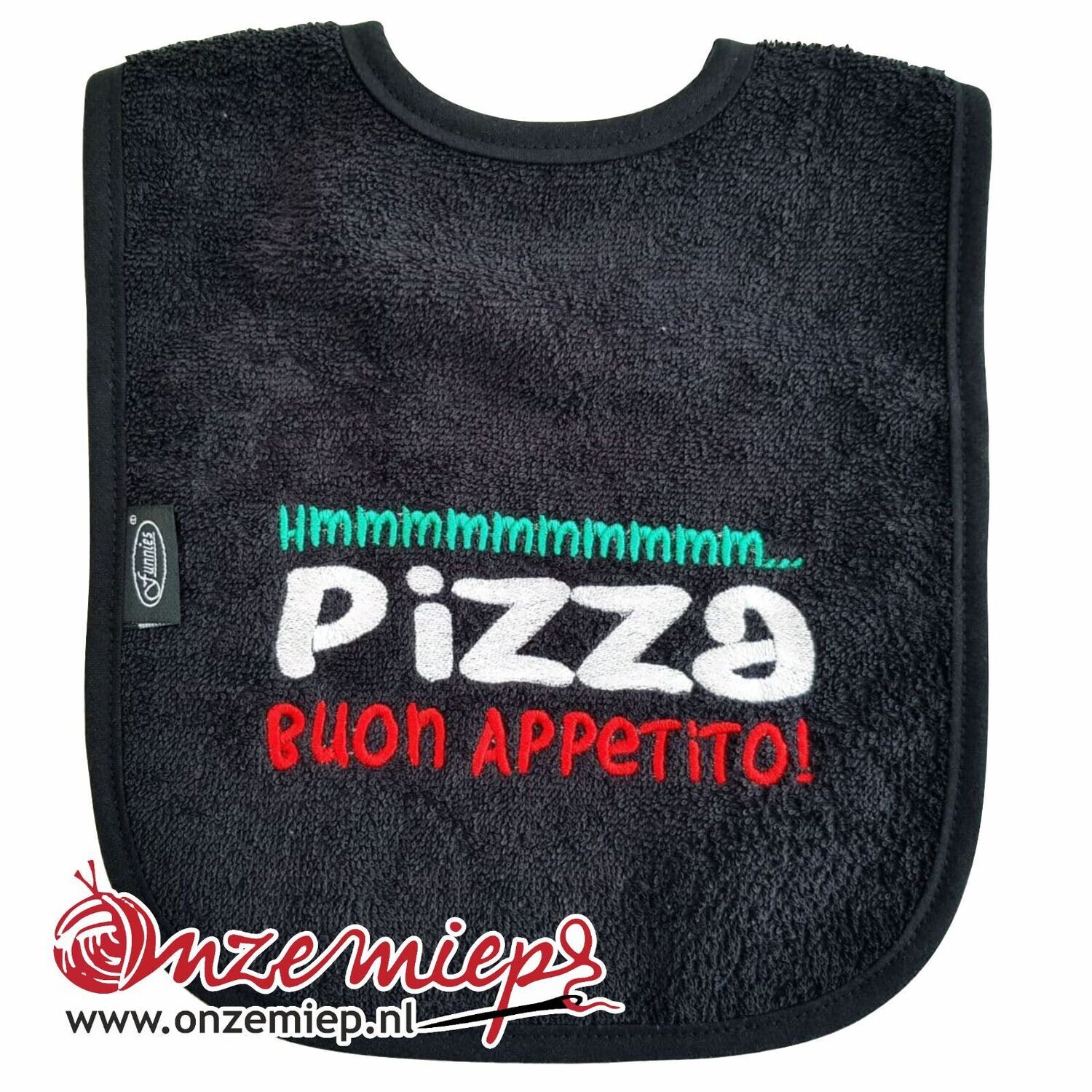 Zwarte slab met "Hmmmmmmmmmm... Pizza Buon appetito!"