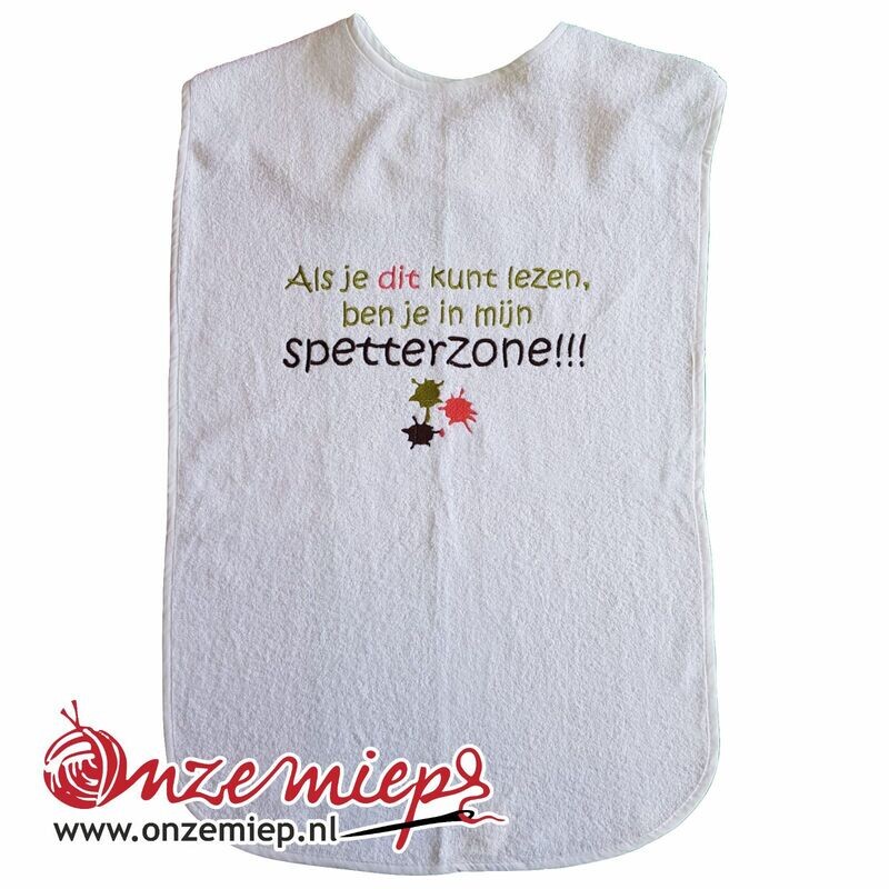 Witte slab voor volwassenen met "Als je dit kunt lezen, ben je in mijn spetterzone!!!" - 50 x 100 cm