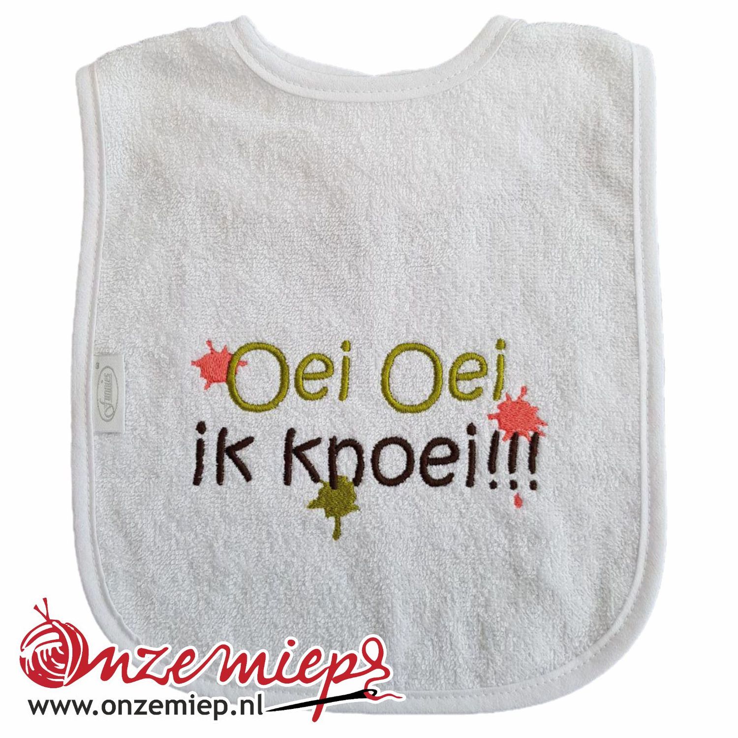 Witte slab met "Oei Oei ik knoei"