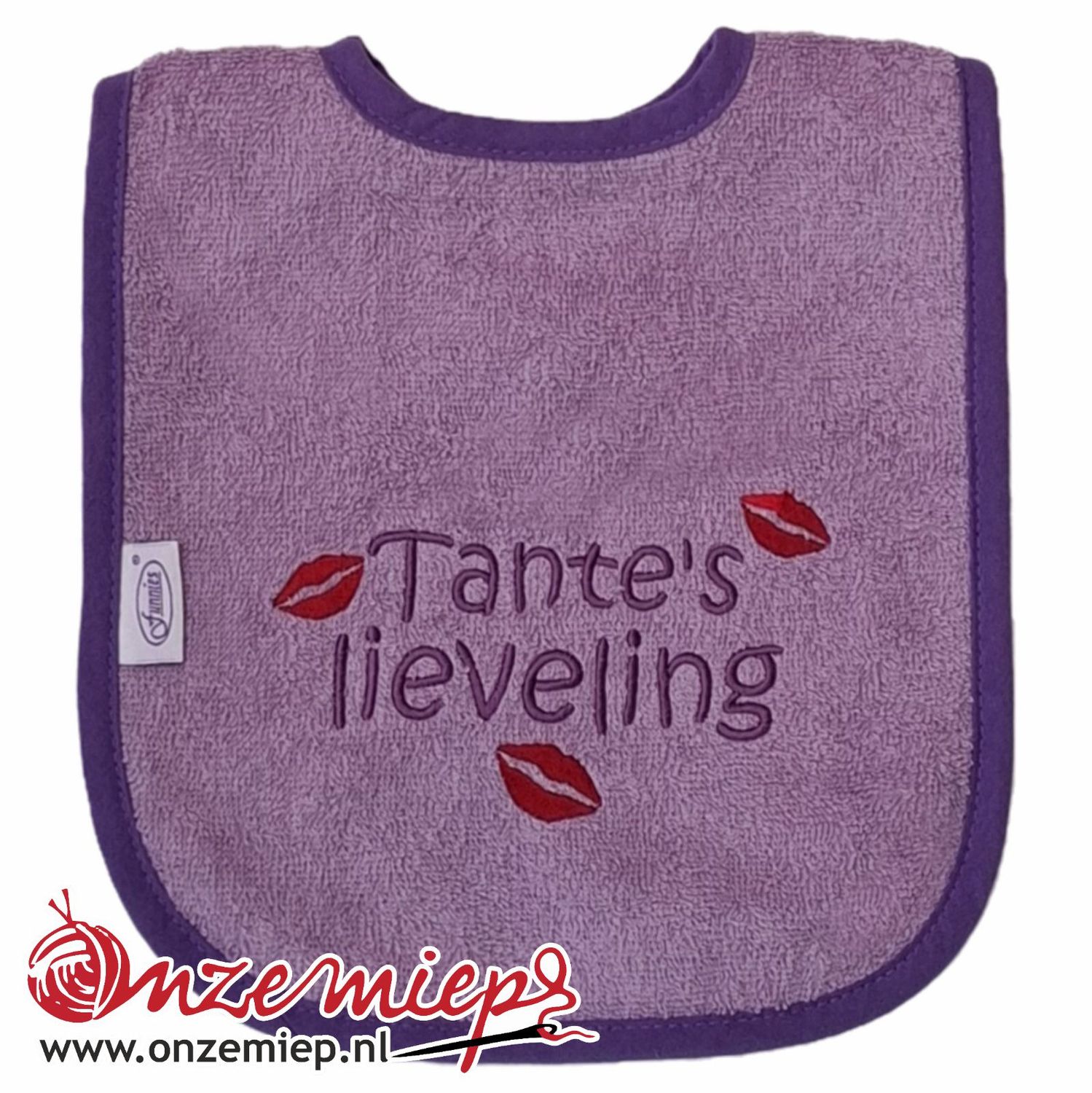 Paarse slab met "Tante's lieveling"