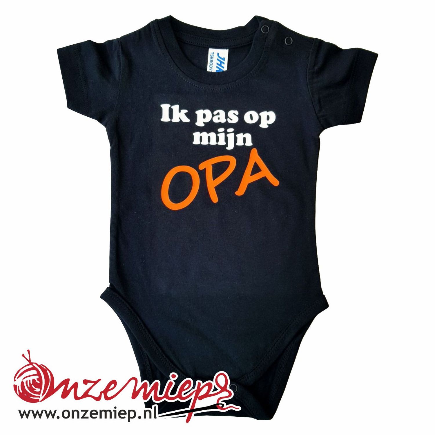 Zwarte romper met "Ik pas op mijn opa"