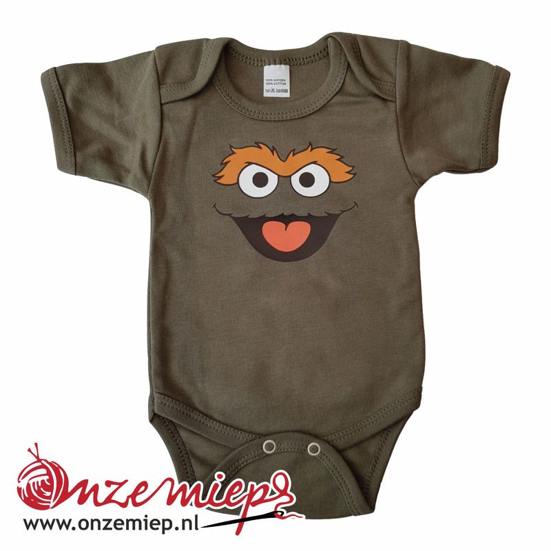 Donker groene romper met groen monstertje