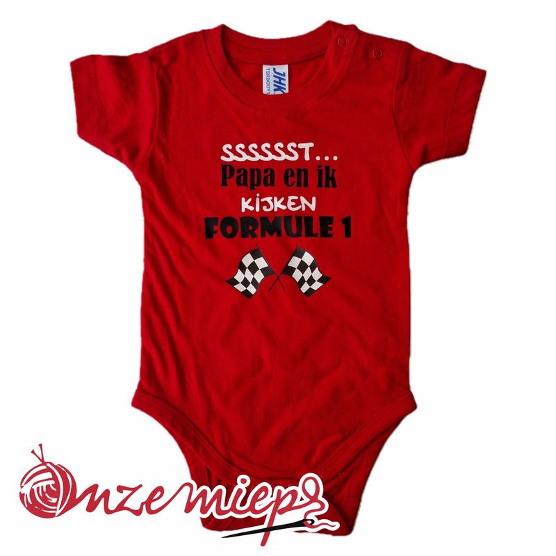 Rode romper met "Sssssst... Papa en ik kijken formule 1" - 3 maanden