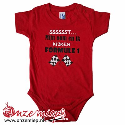Rode romper met "Sssssst... Mijn oom en ik kijken formule 1" - 6 maanden