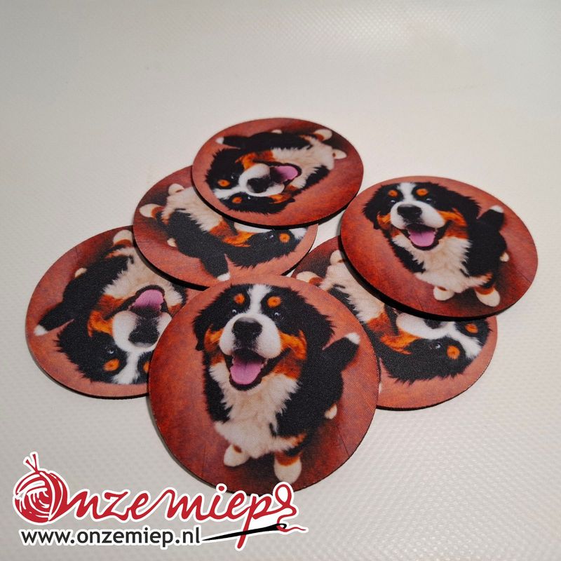 Berner Sennenhond onderzetters – set van 6 rubberen onderzetters