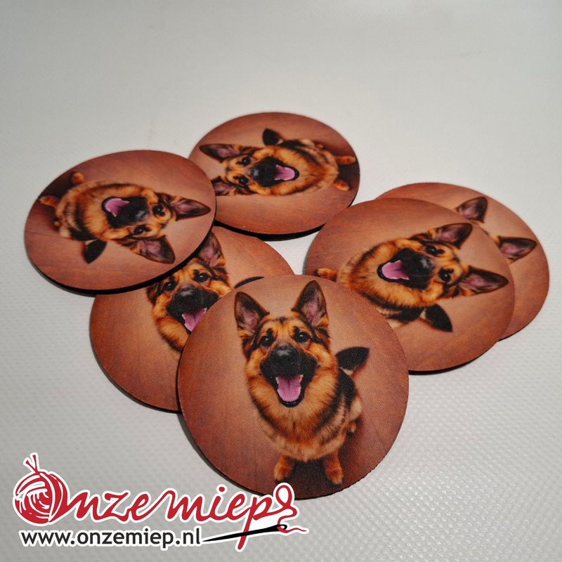 Duitse herder onderzetters – set van 6 rubberen onderzetters