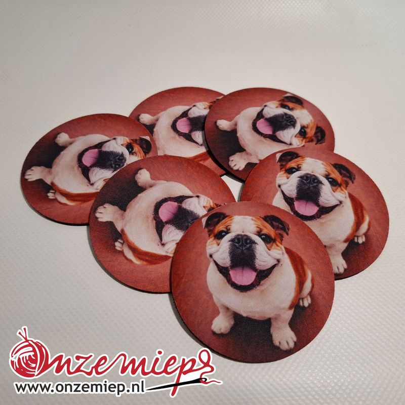 Engelse bulldog onderzetters – set van 6 rubberen onderzetters