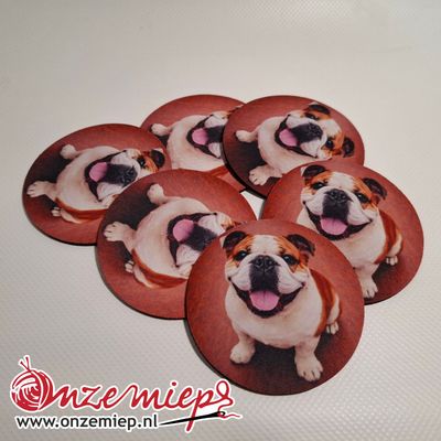 Engelse bulldog onderzetters – set van 6 rubberen onderzetters