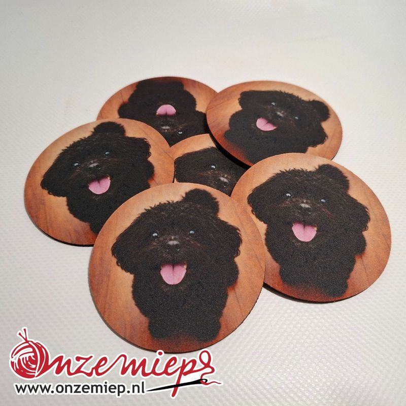 Shih-poo onderzetters – set van 6 rubberen onderzetters