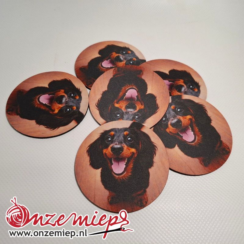 Teckel onderzetters – set van 6 rubberen onderzetters