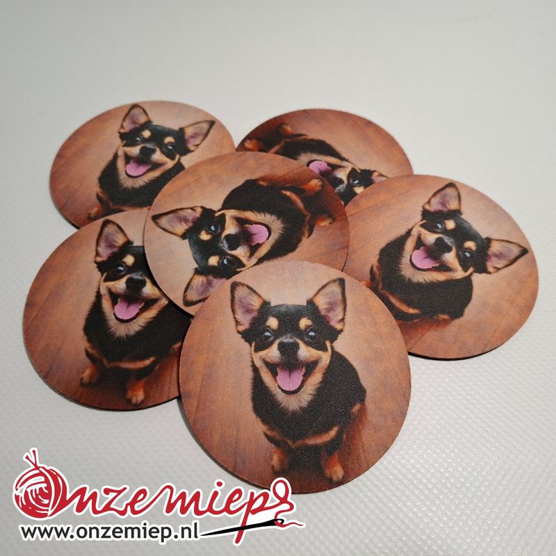 Chihuahua onderzetters – set van 6 rubberen onderzetters