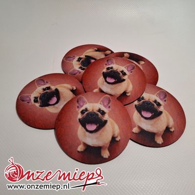 Franse bulldog onderzetters – set van 6 rubberen onderzetters