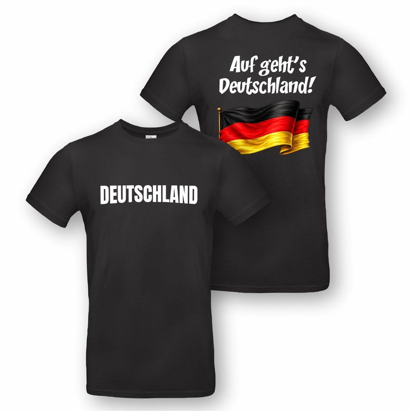 Zwart WK t-shirt met "Deutschland" en "Auf geht's Deutschland!"