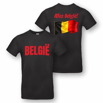 Zwart WK t-shirt met "België" en "Allez België" - maat L