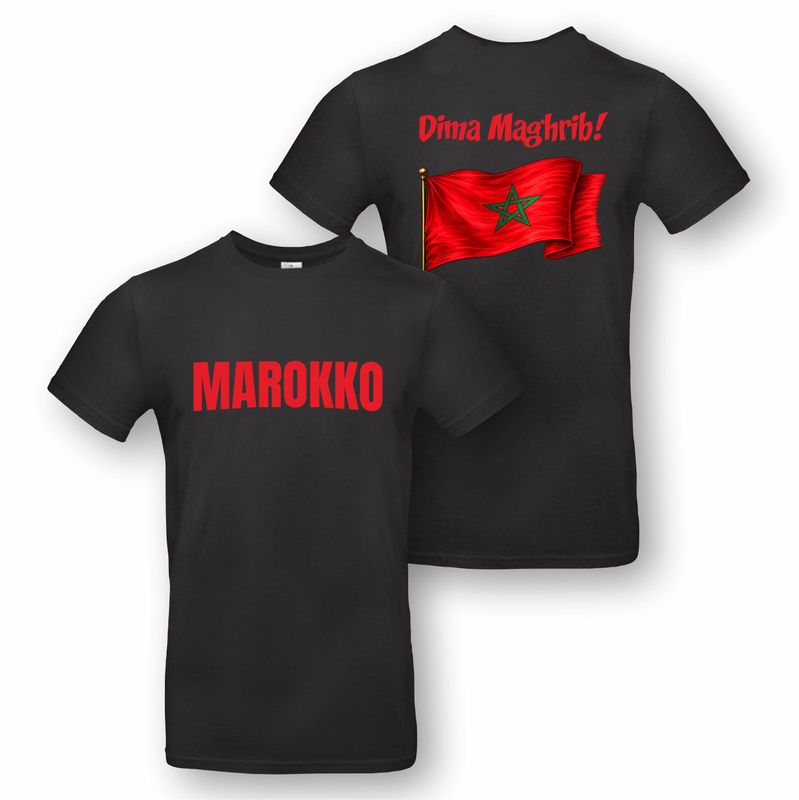 Zwart WK t-shirt met "Marokko" en "Dima Magrib!" - maat L