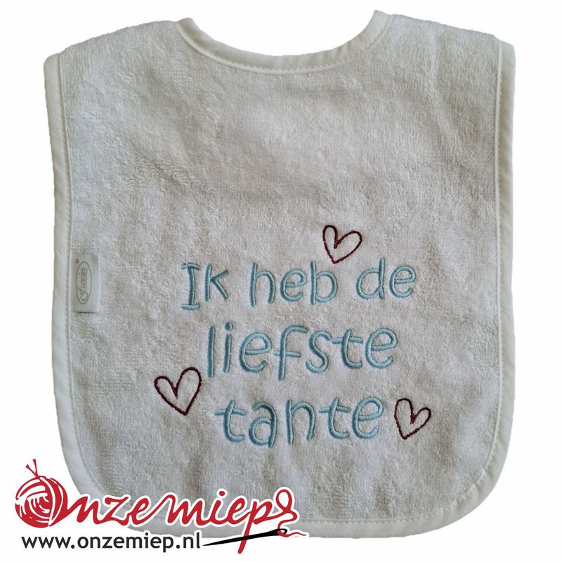 Witte slab met "Ik heb de liefste tante" - Blauwe letters