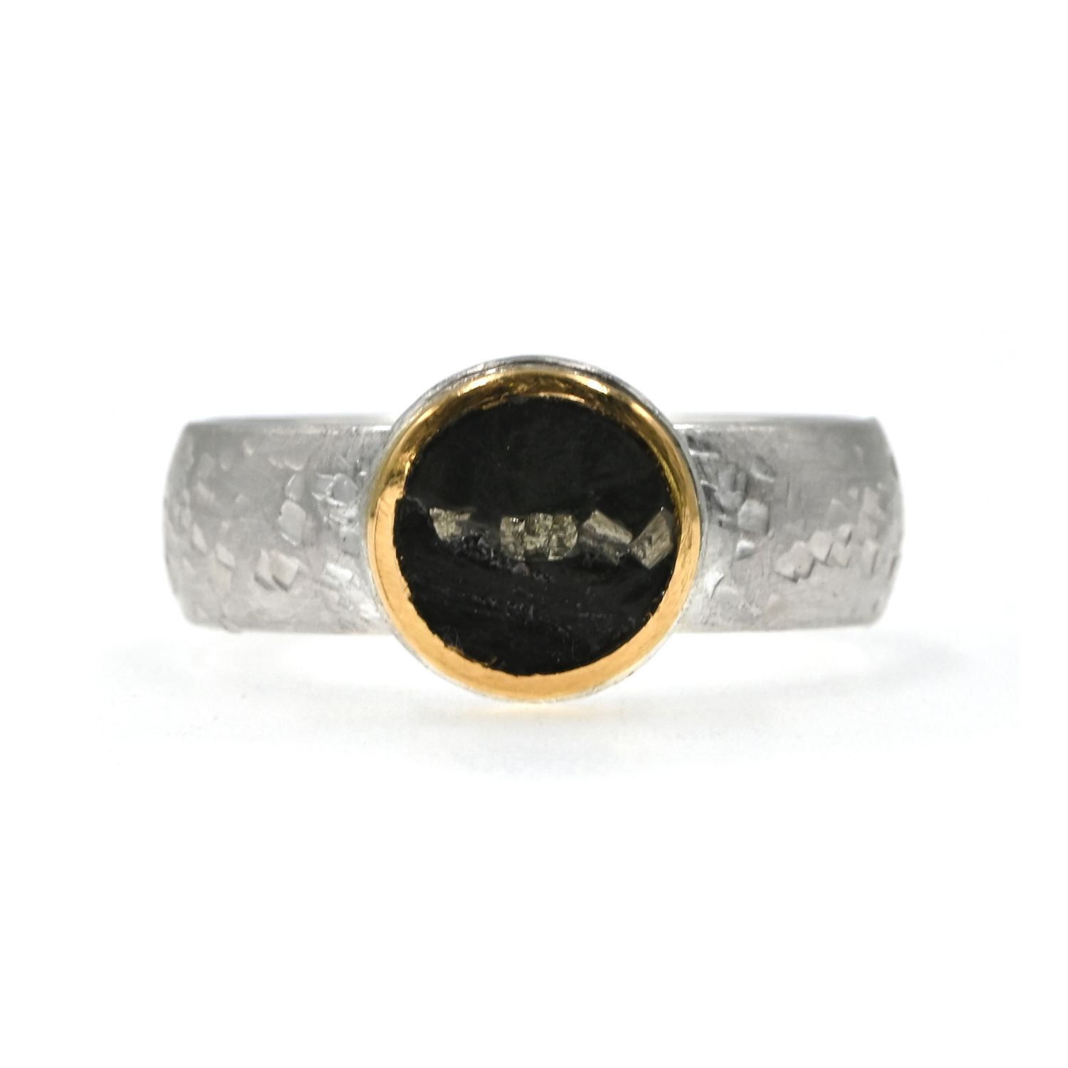 Bague argent &amp; ardoise veinée de pyrite