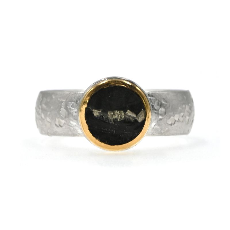 Bague argent &amp; ardoise veinée de pyrite