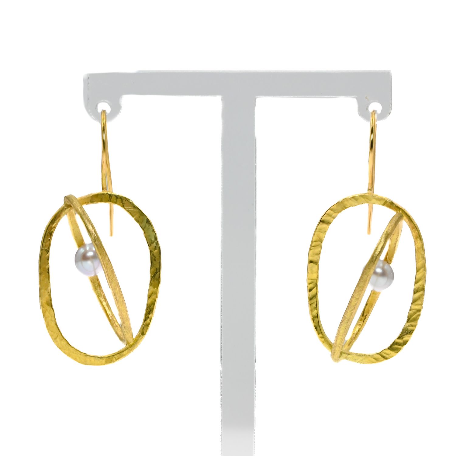 Boucles d’oreilles duo d’ovales et perle