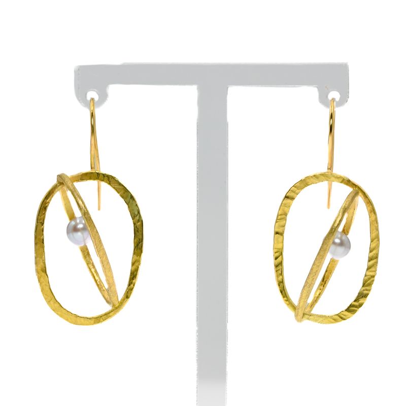 Boucles d’oreilles duo d’ovales et perle