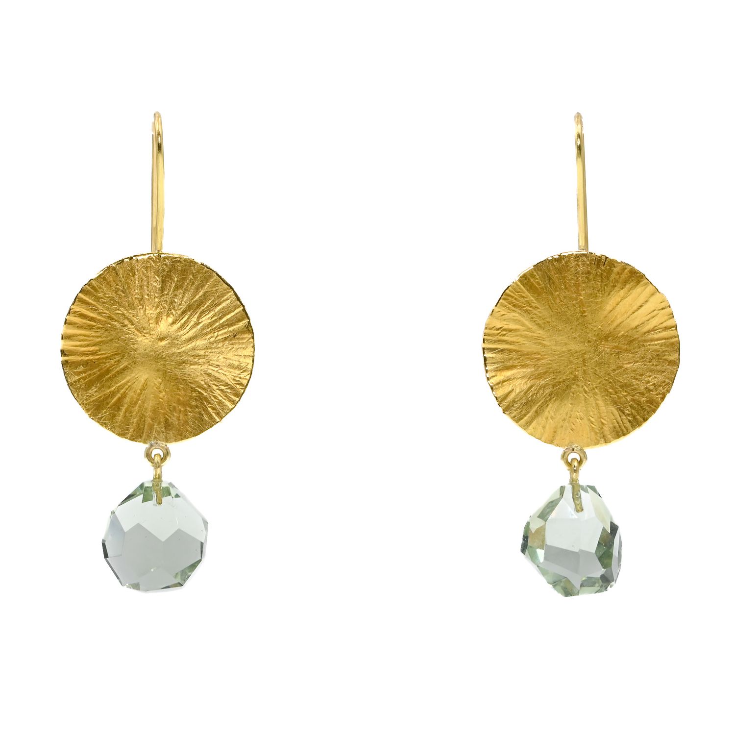 Boucles d&#39;oreilles disque doublé et prasiolite